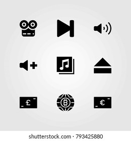 Buttons vector icons set. euro, next and quaver