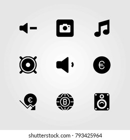 Buttons vector icons set. euro, speaker and coin
