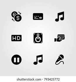 Buttons vector icons set. exchange, microphone and credit card