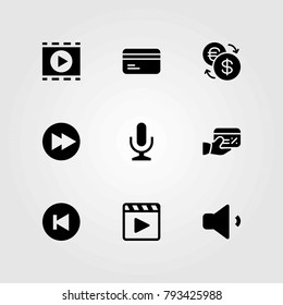 Buttons vector icons set. fast forward, microphone and back