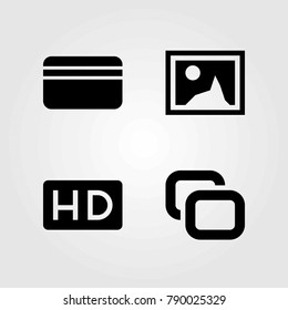 Buttons vector icons set. hd, picture and copy