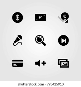 Buttons vector icons set. microphone, mic and volume