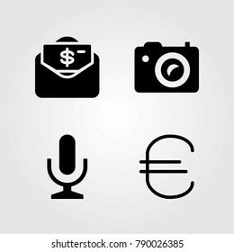 Buttons vector icons set. money, mic and microphone