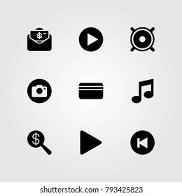 Buttons vector icons set. money, speaker and back
