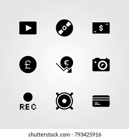 Buttons vector icons set. money, compact disc and euro