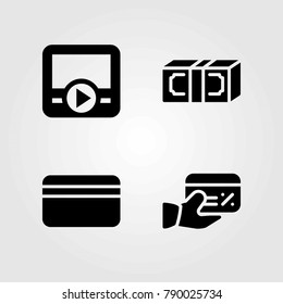 Buttons vector icons set. movie player, credit card and dollar