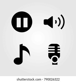 Buttons vector icons set. musical note, volume and pause