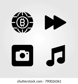 Buttons vector icons set. musical note, coin and photo camera