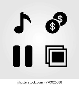 Buttons vector icons set. musical note, photo and pause