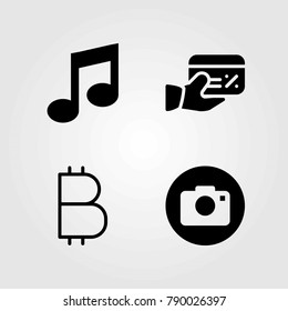 Buttons vector icons set. musical note, credit card and coin
