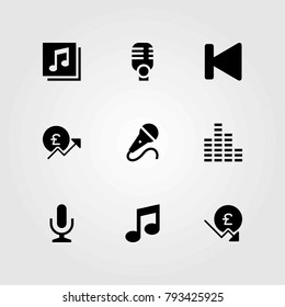 Buttons vector icons set. musical note, microphone and back
