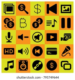 Buttons vector icons set. musical note, compact disc and photo