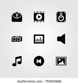 Buttons vector icons set. mute, money and musical note