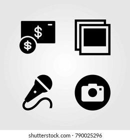 Buttons vector icons set. photo, mic and dollar