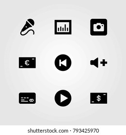 Buttons vector icons set. photo camera, dollar and volume