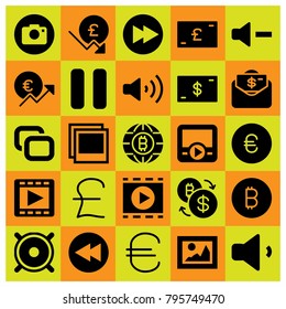 Buttons vector icons set. photo, rewind and exchange