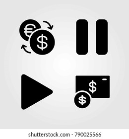 Buttons vector icons set. play button, exchange and dollar