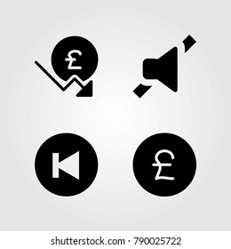 Buttons vector icons set. pound sterling, mute and back