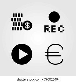 Buttons vector icons set. rec, dollar and euro