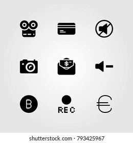 Buttons vector icons set. rec, movie player and mute