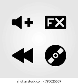 Buttons vector icons set. rewind, fx and compact disc