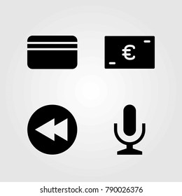 Buttons vector icons set. rewind, microphone and euro