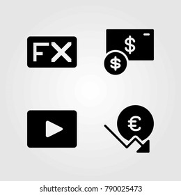 Buttons vector icons set. video player, euro and fx