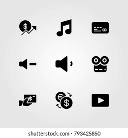 Buttons vector icons set. video player, credit card and movie player