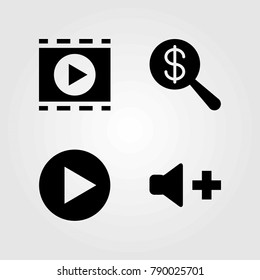Buttons vector icons set. volume, movie player and dollar