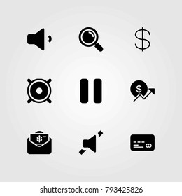 Buttons vector icons set. volume, credit card and money