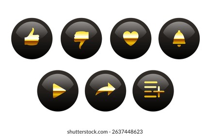 Buttons for the video interface. Like buttons, share, add to favorites. Vector set