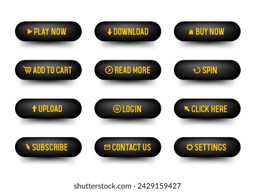 Buttons for web design. Red buttons in a gold frame. Set of vector 3D buttons.