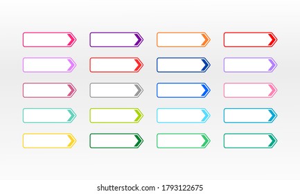 Buttons for web vector.A set of multicolored rainbow blank white vector labels signs bookmarks stickers in the form of rectangles arrows .Purple,violet,pink,blue,green,yellow,orange,red,grey colors.