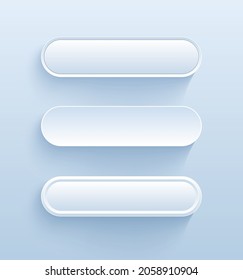 Buttons white and gray, 3D navigation  panel for website, editable vector illustration.