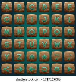 Buttons wood for a to z alphabet words game.