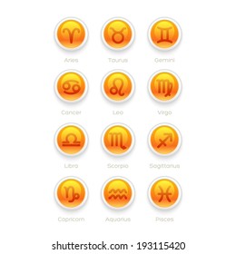 Buttons with Zodiac Symbol Icons isolated on white background. Vector illustration