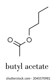 Butyl acetate molecule. Used as synthetic fruit flavoring and as organic solvent. Skeletal formula.