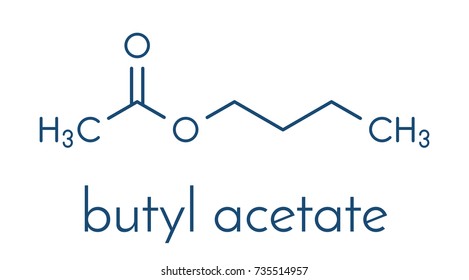 Butyl acetate molecule. Used as synthetic fruit flavoring and as organic solvent. Skeletal formula.