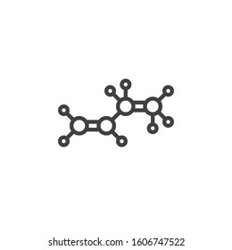 Butylene molecular structure line icon. linear style sign for mobile concept and web design. Butene C4H8 chemical formula outline vector icon. Symbol, logo illustration. Vector graphics