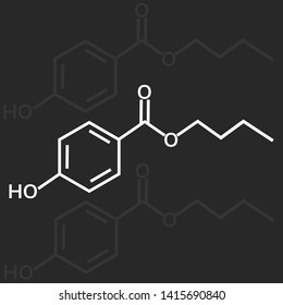 Butylparaben chemical formula on dark background