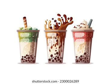 buubble tea with tapioca vector illustration. Drink, cafe menu, tasty food, asian kitchen concept.