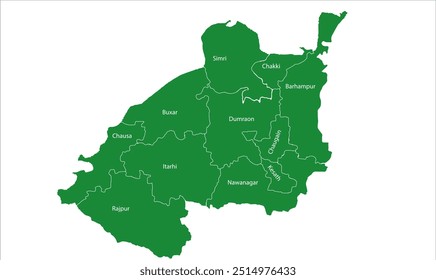 Mapa de Buxar District Tehsil, Distrito de Buxar, Estado de Bihar, República da Índia, Governo de Bihar, Território indiano, Índia Oriental, política, aldeia, turismo