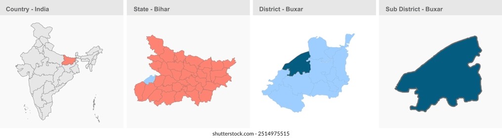 Buxar map (District Buxar,State Bihar, Republic of India), Buxar District, Bihar State, Republic of India, Government of Bihar, Indian territory, Eastern India, politics, village, tourism
