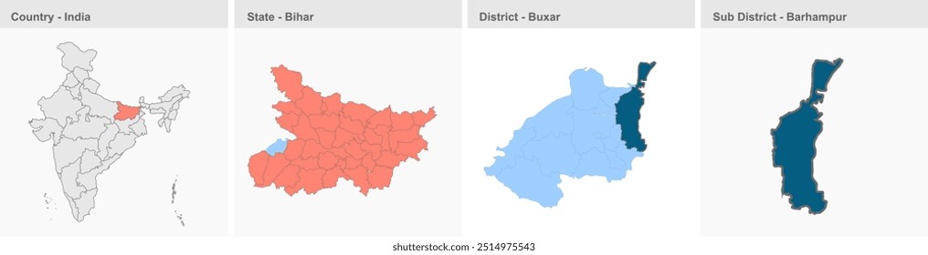 Buxar map (District Buxar,State Bihar, Republic of India),Buxar District, Bihar State, Republic of India, Government of Bihar, Indian territory, Eastern India, politics, village, tourism
