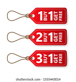 Buy 1, 2, 3 Get 1 Red Label Icon Vector Design