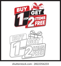 Buy 1 Get 2 Free Promotional Offer Line Art