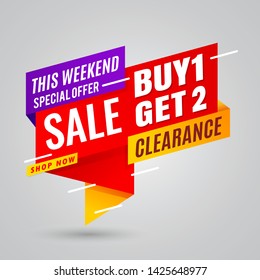 buy 1 get 2 sale banner red design. clearance poster vector