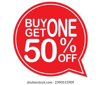 Buy 1 get 1 50% off red label sign. Buy 1 get 1 50% off red banner. Vector Illustration.