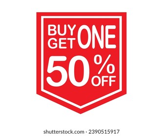 Buy 1 get 1 50% off red label sign. Buy 1 get 1 50% off red banner. Vector Illustration.