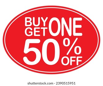 Buy 1 get 1 50% off red label sign. Buy 1 get 1 50% off red banner. Vector Illustration.